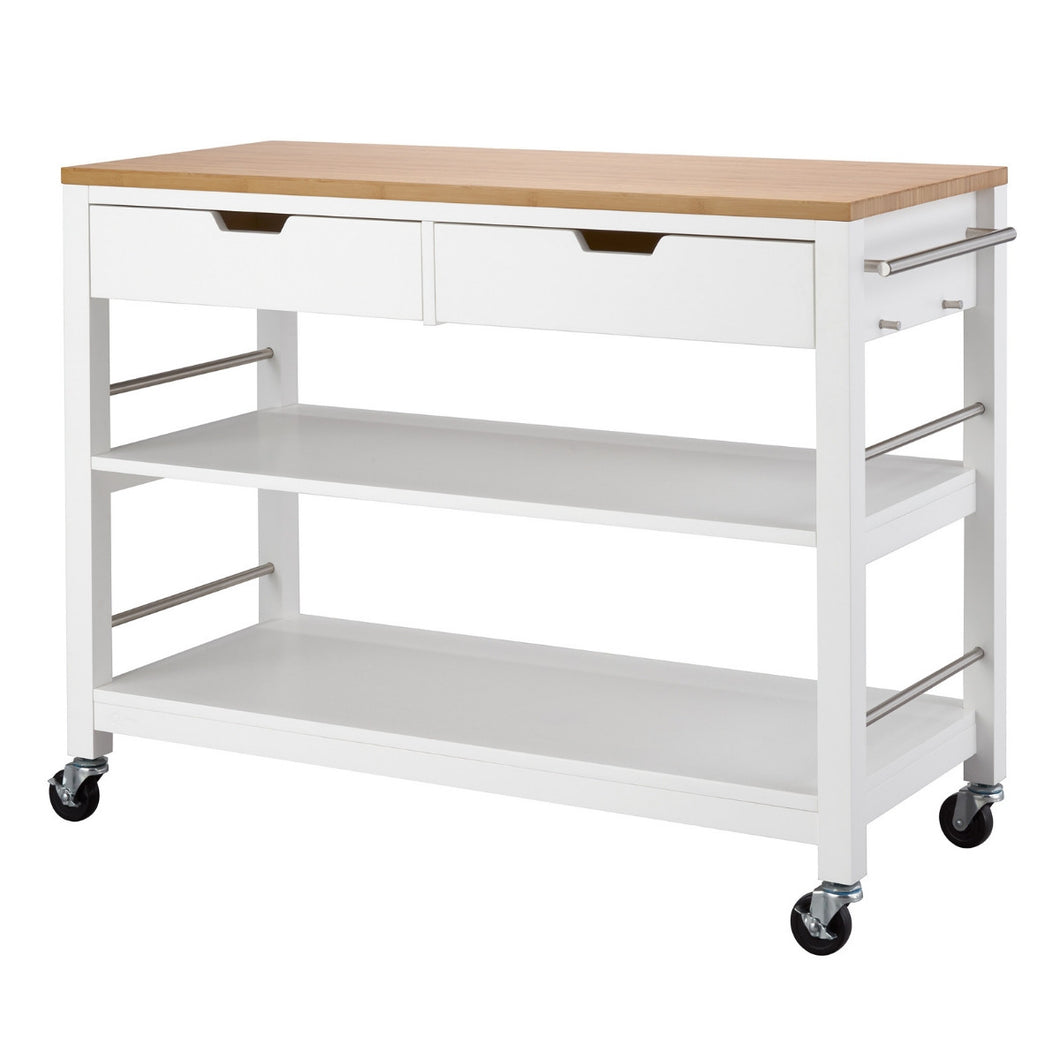 Kitchen Island w/ Drawers | White & Bamboo