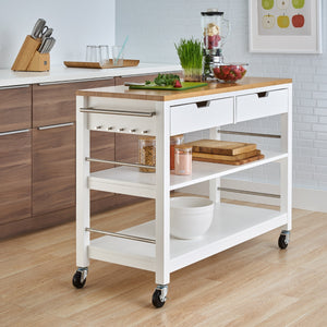 Kitchen Island w/ Drawers | White & Bamboo