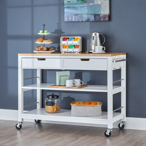 Kitchen Island w/ Drawers | White & Bamboo