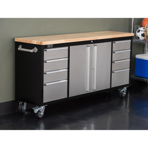 Black & Stainless Steel Rolling Workbench