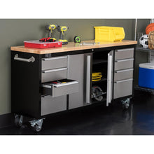 Load image into Gallery viewer, Black &amp; Stainless Steel Rolling Workbench